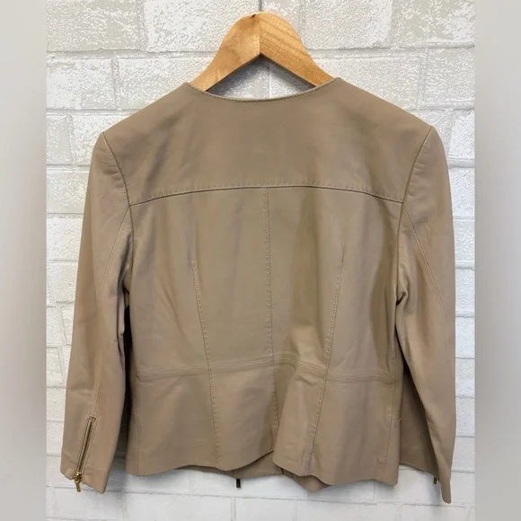 Tory Burch Womens Tan Leather Biker Jacket Size 10